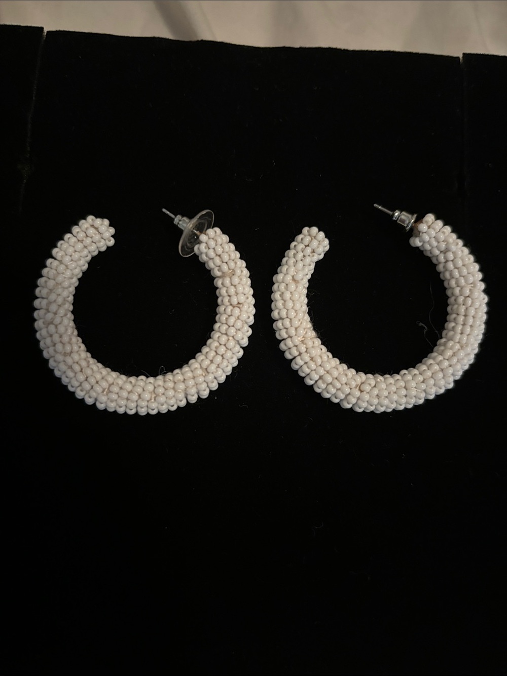 White Beaded Hoop Earrings - Women Jewelry